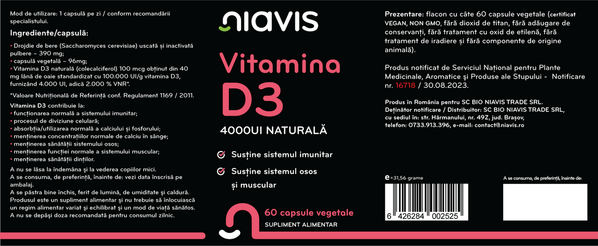 Vitamina D3 4000ui Naturala 60 cps