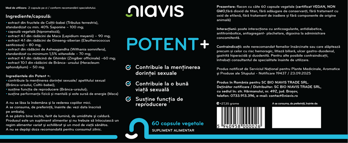 Potent Plus 60 cps - Supliment Natural pentru Vitalitate și Energie