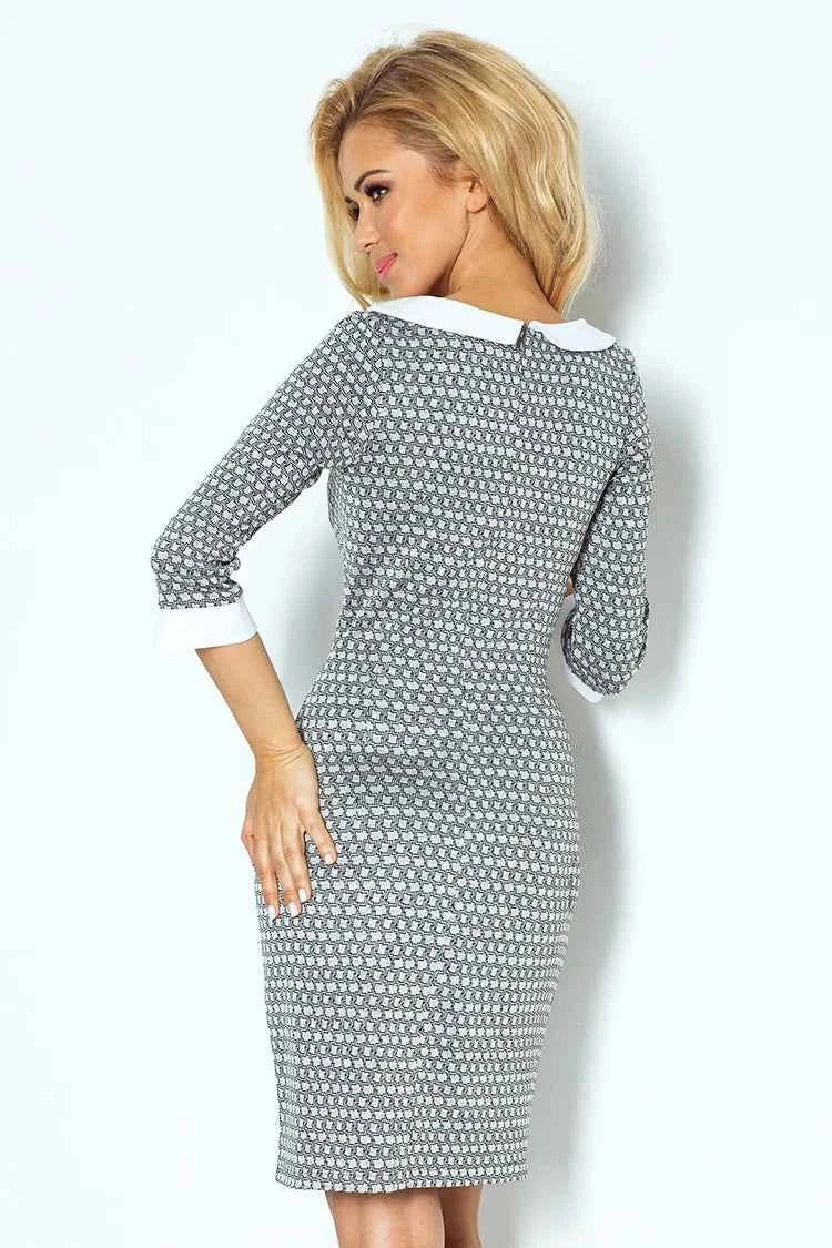 111-2 Rochie cu guler ROTUND - labirint gri
