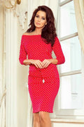 13-98 Rochie sport cu șireturi și buzunare - ROȘIE CU BULINE