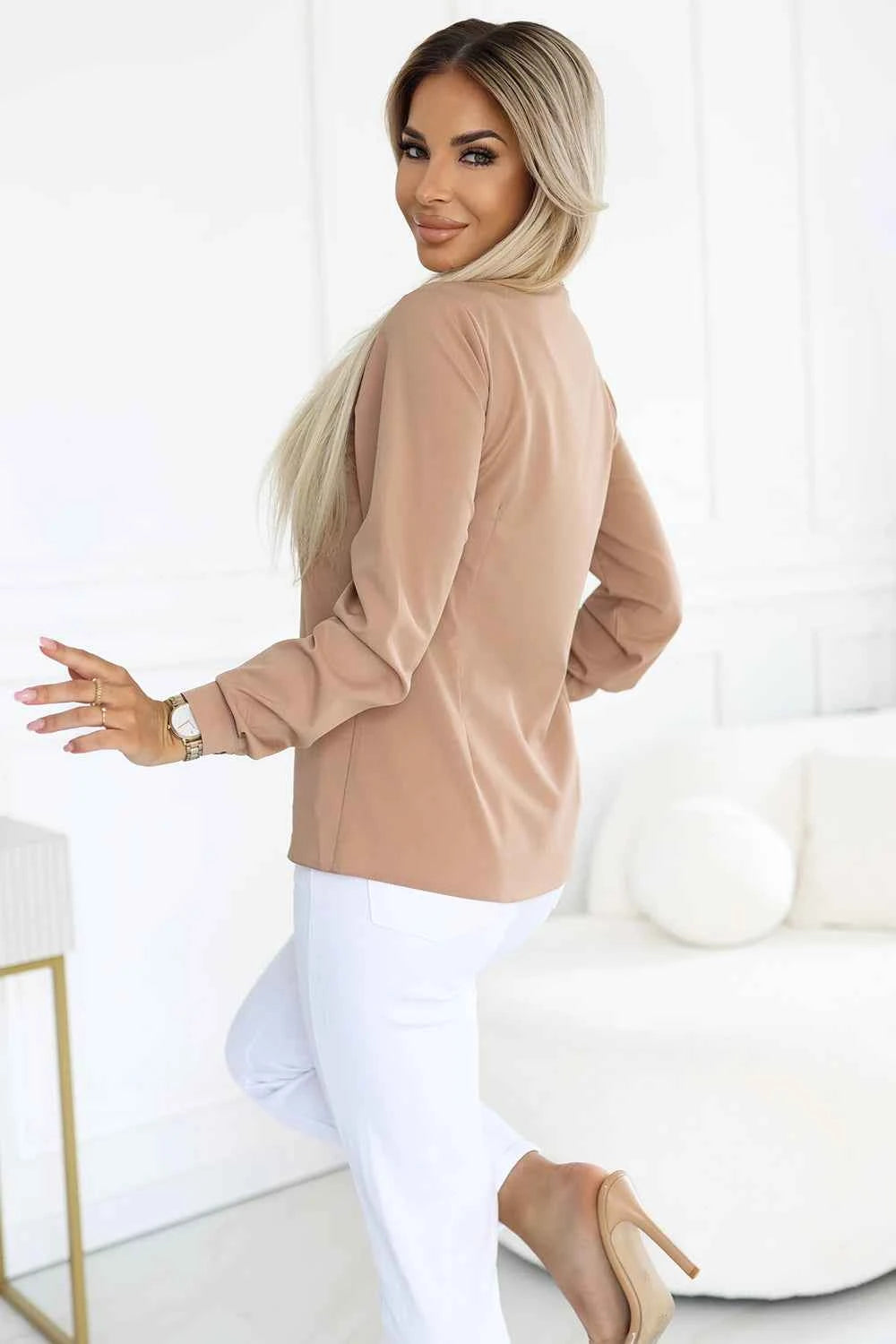 140-27 Bluză business cu mânecă lungă și legare în față – MOCHA MOUSSE