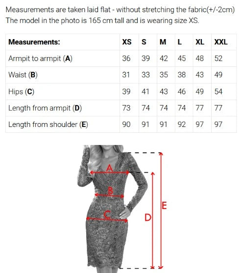 180-4 Rochie mini mulată din dantelă, cu mânecă lungă - negru