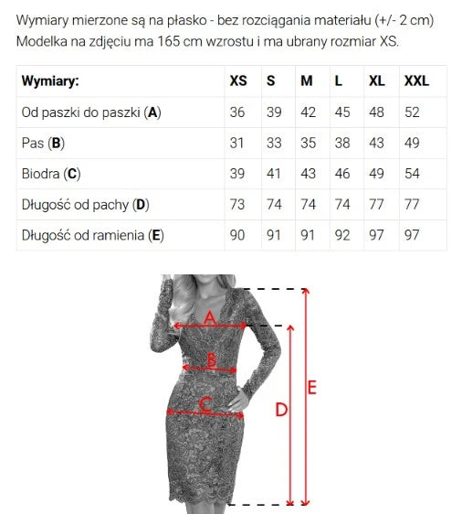 180-4 Rochie mini mulată din dantelă, cu mânecă lungă - negru