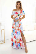 194-5 Rochie lungă de vară cu curea - model de flori colorate ?