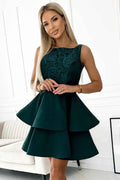 205-4 LAURA rochie dublu evazată cu partea de sus din dantelă - VERDE STICLĂ
