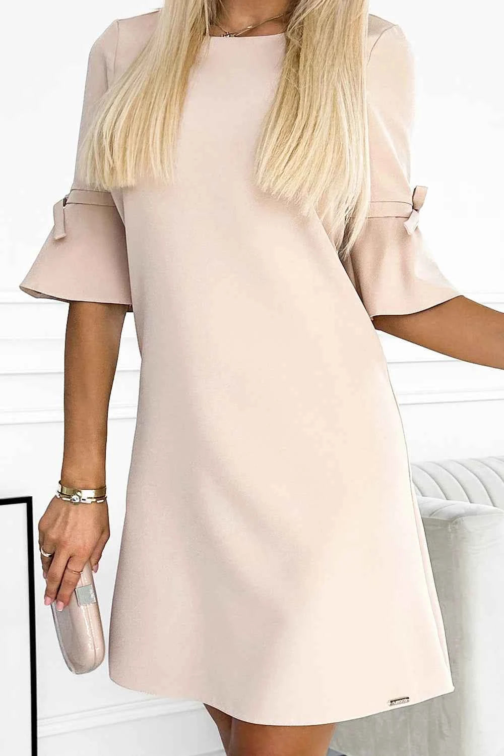217-7 NEVA Rochie trapezoidală cu mâneci evazate - BEJ