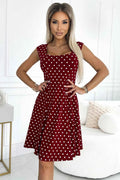 241-3 STELLA rochie din bumbac cu decolteu diamant - visiniu cu buline