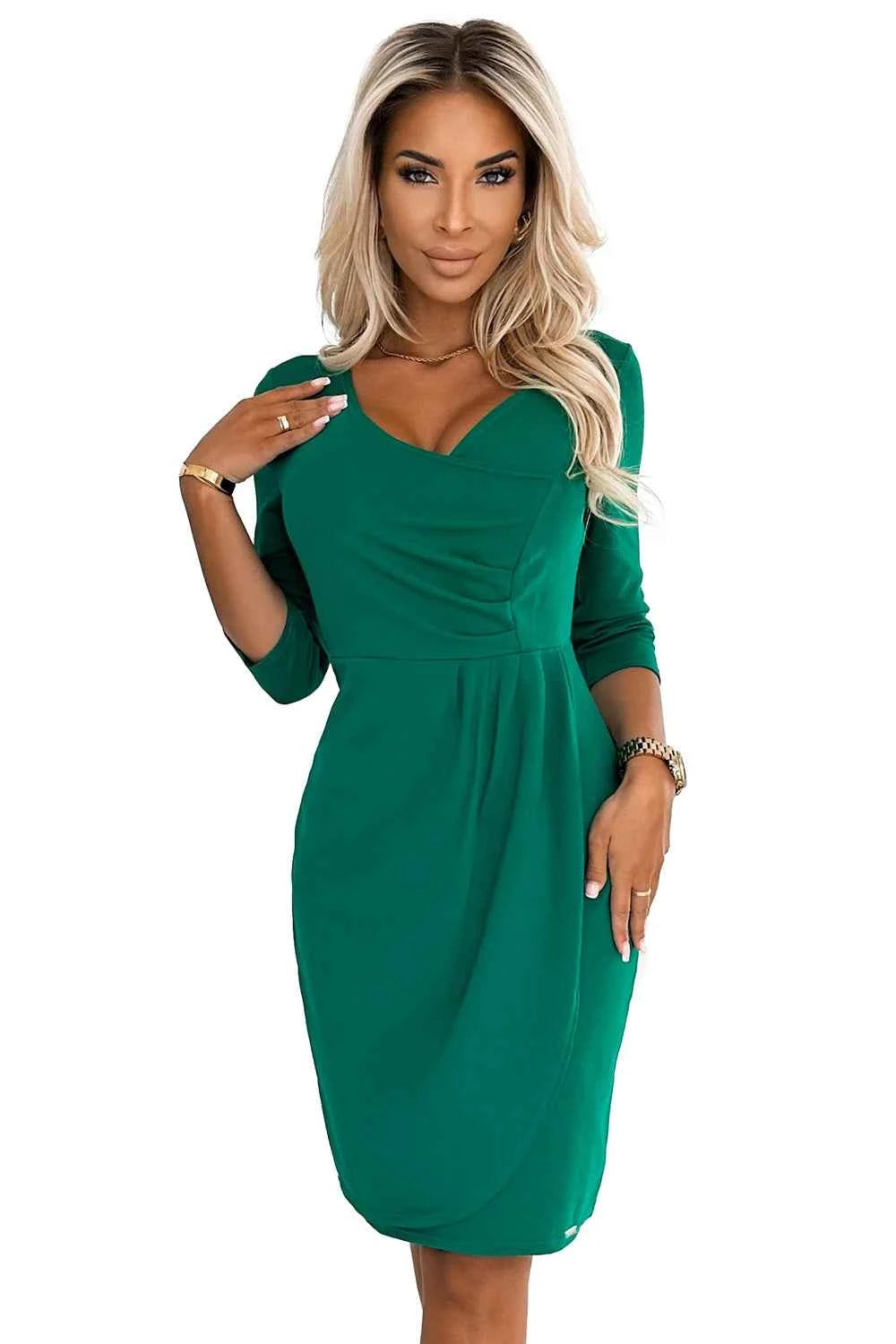 255-4 IRIS Rochie cu pliuri si decolteu - verde