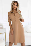 286-8 SANDY Rochie cămașă evazată cu curea - MOCHA MOUSSE
