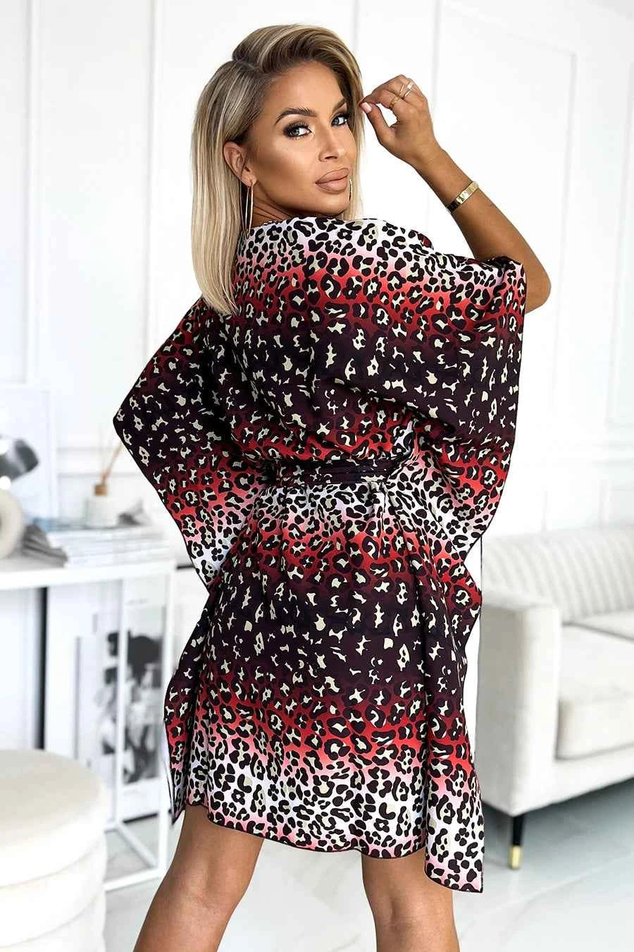287-23 SOFIA Rochie fluture cu legare în talie - JAGUAR