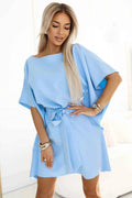 287-36 SOFIA Rochie Fluture cu Cravată în Talie - Albastru Pastel