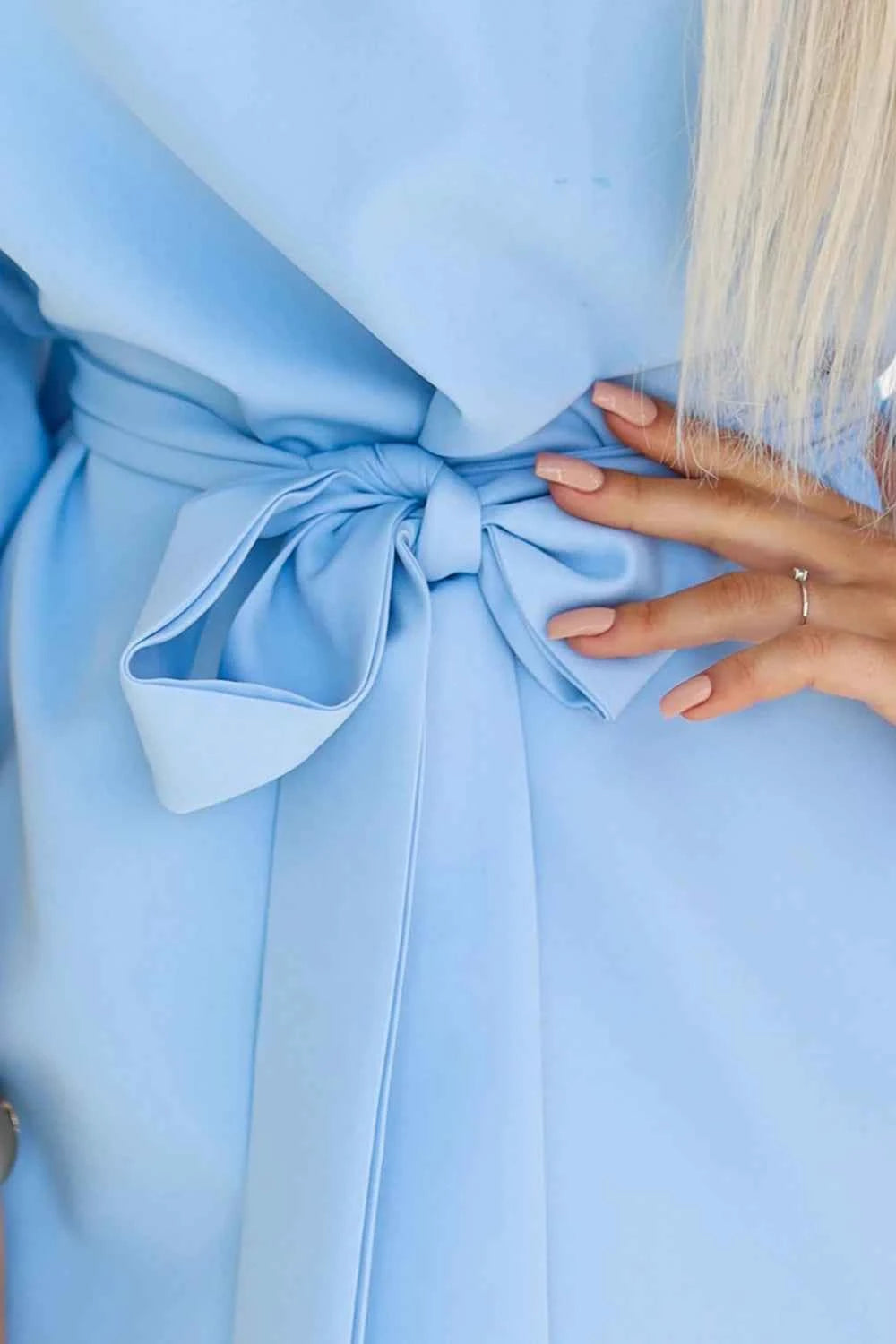 287-36 SOFIA Rochie Fluture cu Cravată în Talie - Albastru Pastel