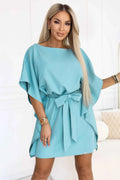287-40 SOFIA Rochie fluture cu cordon la talie - turcoaz pastel