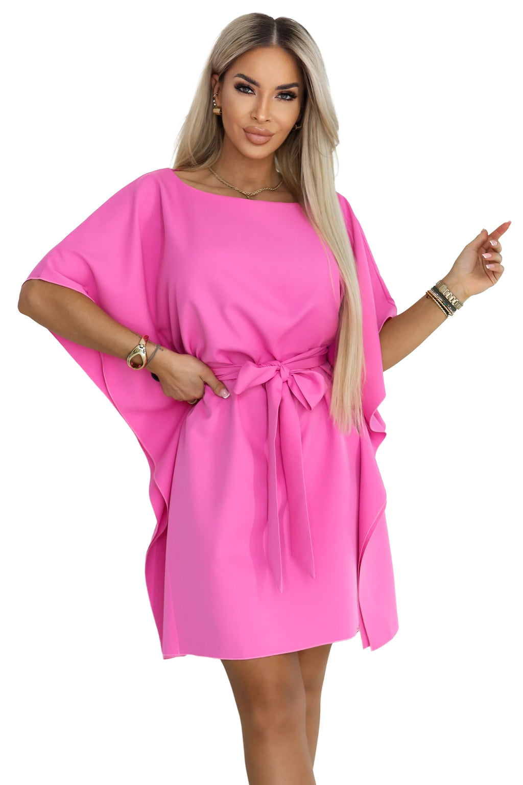 287-42 SOFIA Rochie fluture roz cu cordon la talie - fucsia deschis