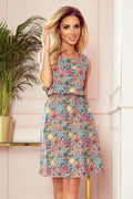 296-1 VICTORIA Rochie trapezoidală cu model colorat - roz cu turcoaz