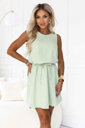 296-18 VICTORIA Rochie evazată fără mâneci, cu curea - verde fistic