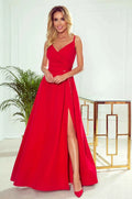 299-1 CHIARA rochie elegantă maxi lungă pe umeri - ROȘIE