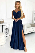 299-10 CHIARA rochie maxi elegantă pe umeri - ALBASTRU CU SCLIPICI