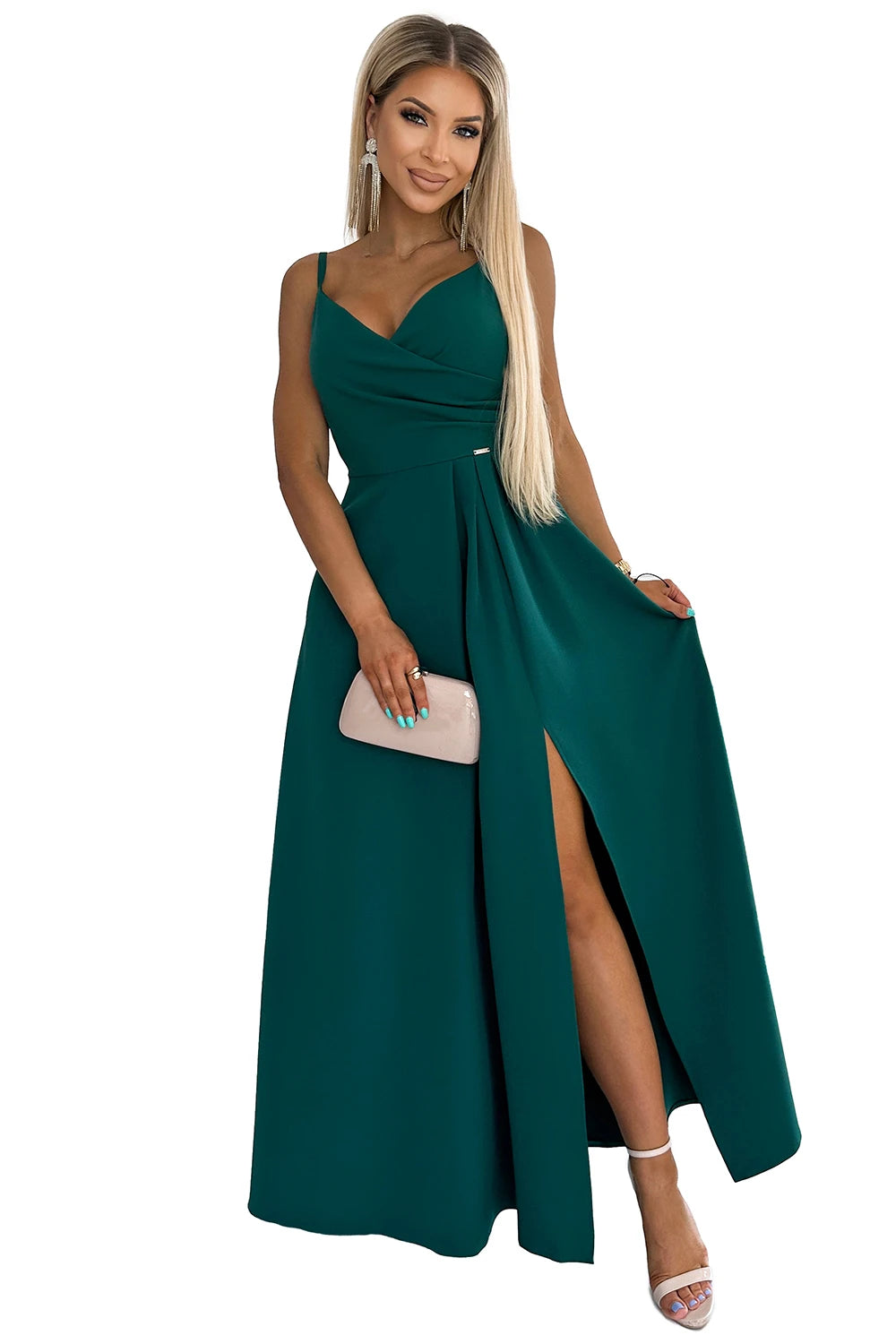 299-11 CHIARA rochie lungă maxi elegantă pe umeri - VERDE