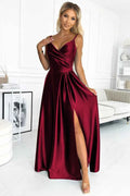 299-13 CHIARA rochie lungă maxi elegantă din satin pe umeri - VISINIU