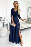 309-6 AMBER rochie lungă elegantă din dantelă cu decolteu - MARINARă