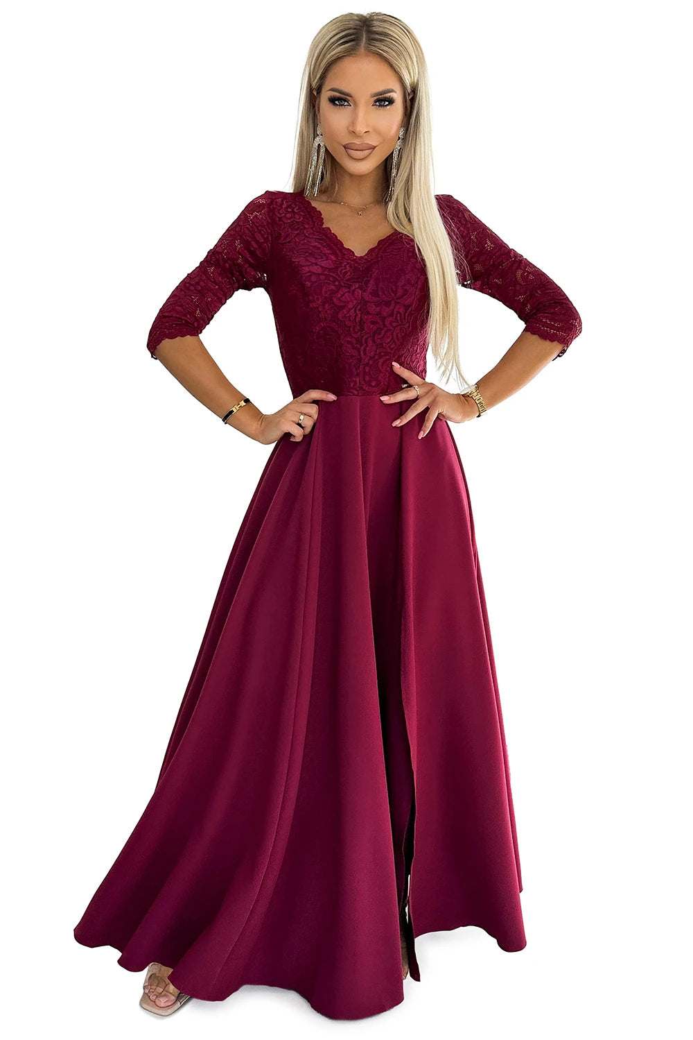 309-9 AMBER rochie lungă elegantă maxi cu decolteu din dantelă - VISINIU