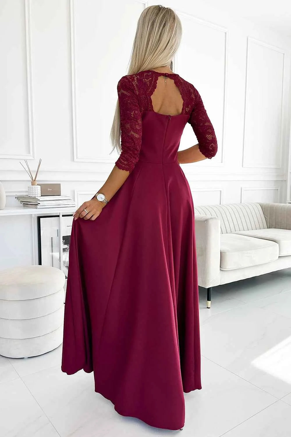 309-9 AMBER rochie lungă elegantă maxi cu decolteu din dantelă - VISINIU