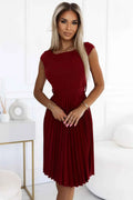 311-15 LILA Rochie plisată cu mânecă scurtă - VISINIU