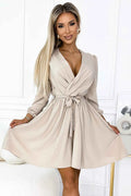 339-4 BINDY Rochie feminină cu decolteu și curea - BEJ