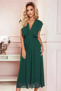 367-1 YANA Rochie MIDI cu pliseuri și decolteu - VERDE STICLĂ