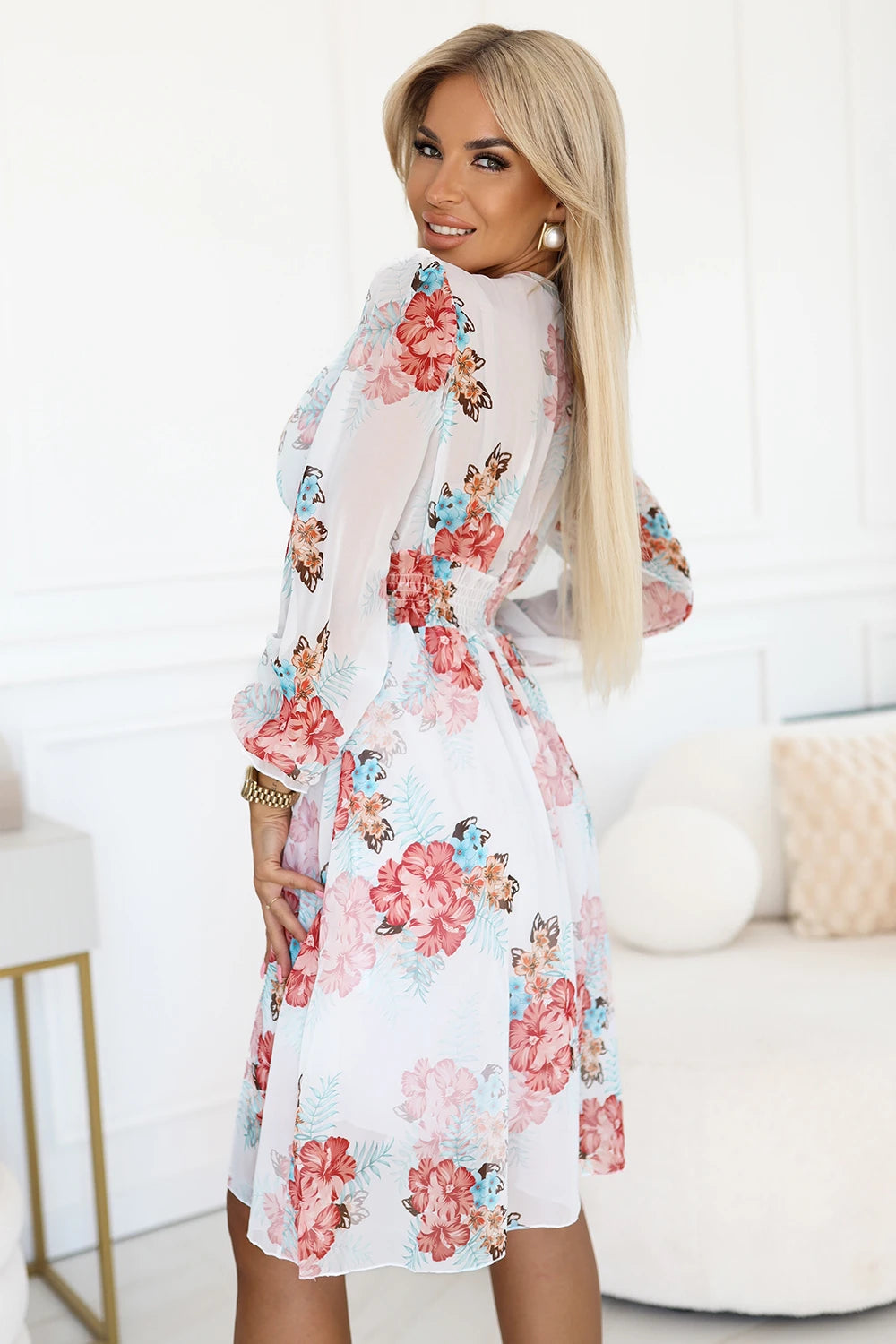 388-3 FRANCES Rochie din șifon cu mâneci lungi - mallows