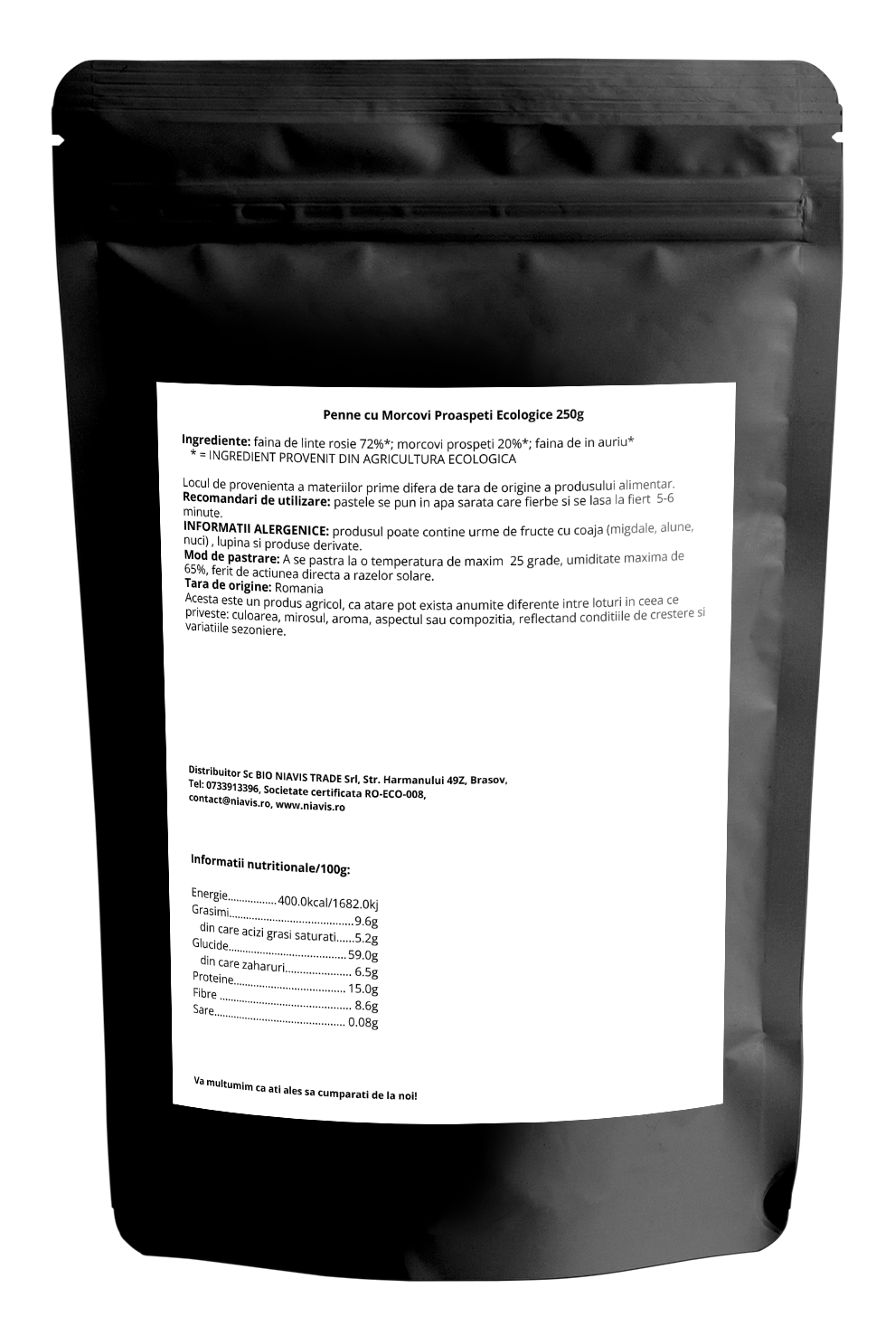 Penne cu Morcovi Proaspeti Ecologice 250g