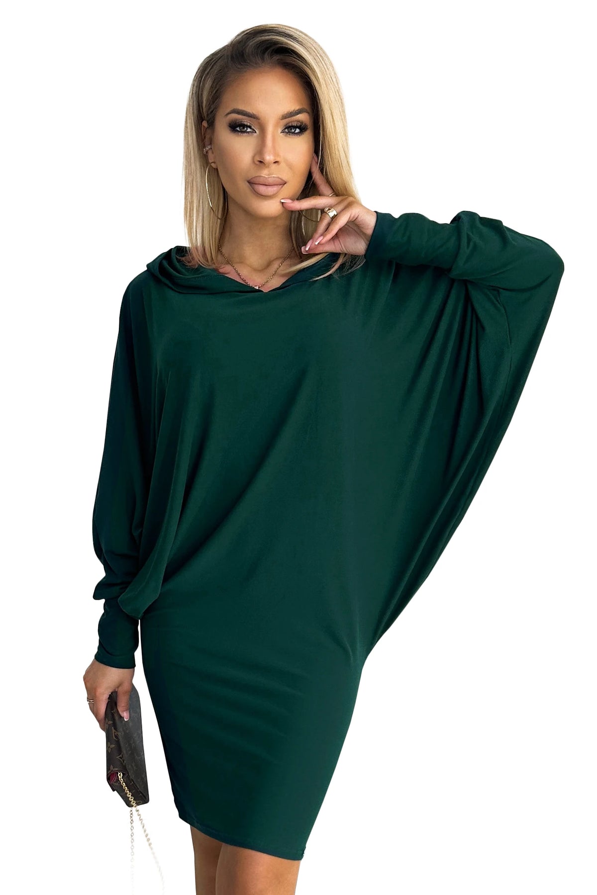 400-1 Rochie tip liliac cu glugă - verde sticlă