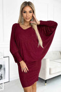 402-4 Rochie tip liliac cu decolteu - culoare VISINIU cu sclipici