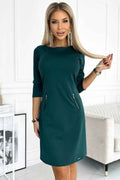 420-5 MARY Rochie cu fermoare aurii - VERDE STICLĂ