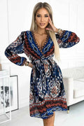 516-1 Rochie din sifon cu decolteu si maneci lungi - model indian