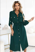531-7 Rochie midi cu nasturi aurii și nodă - verde