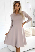 567-1 Rochie trapez confortabilă cu mâneci lungi - bej