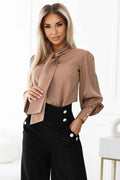 578-1 O bluză business unică cu mâneci lungi, cravate și nasturi - culoare caramel - mocha mousse