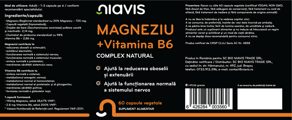Magneziu + Vitamina B6 60cps - Supliment Esențial pentru Vitalitate