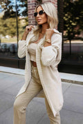 629-1 Cardigan confortabil supradimensionat cu glugă și etichetă elegantă - bej