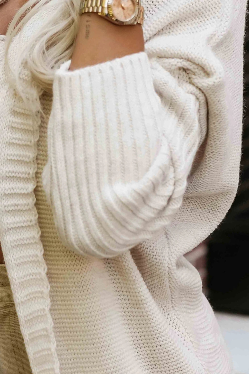 629-1 Cardigan confortabil supradimensionat cu glugă și etichetă elegantă - bej