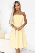 641-3 VIVIENNE Rochie midi în cloș cu corset și curea - galben pastel