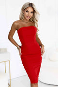 642-4 Rochie midi tip creion, mulată, cu efect de corset și curea - roșu intens