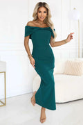 644-1 Rochie midi senzuală cu fundă la decolteu - verde sticlă