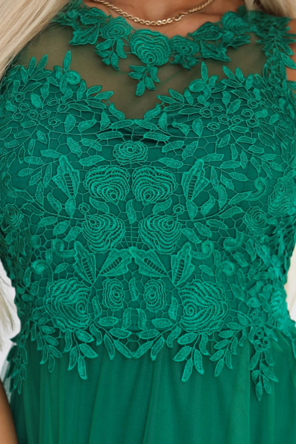672-3 Rochie maxi romantică pentru nuntă cu dantelă brodată și tul - verde
