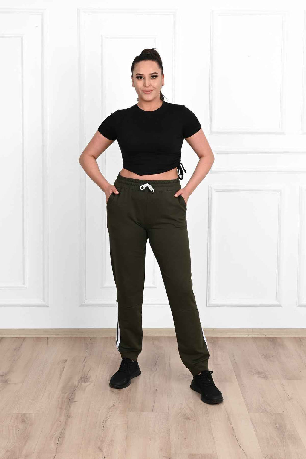 Pantalon dama marimi mari de trening cu dungi 9046