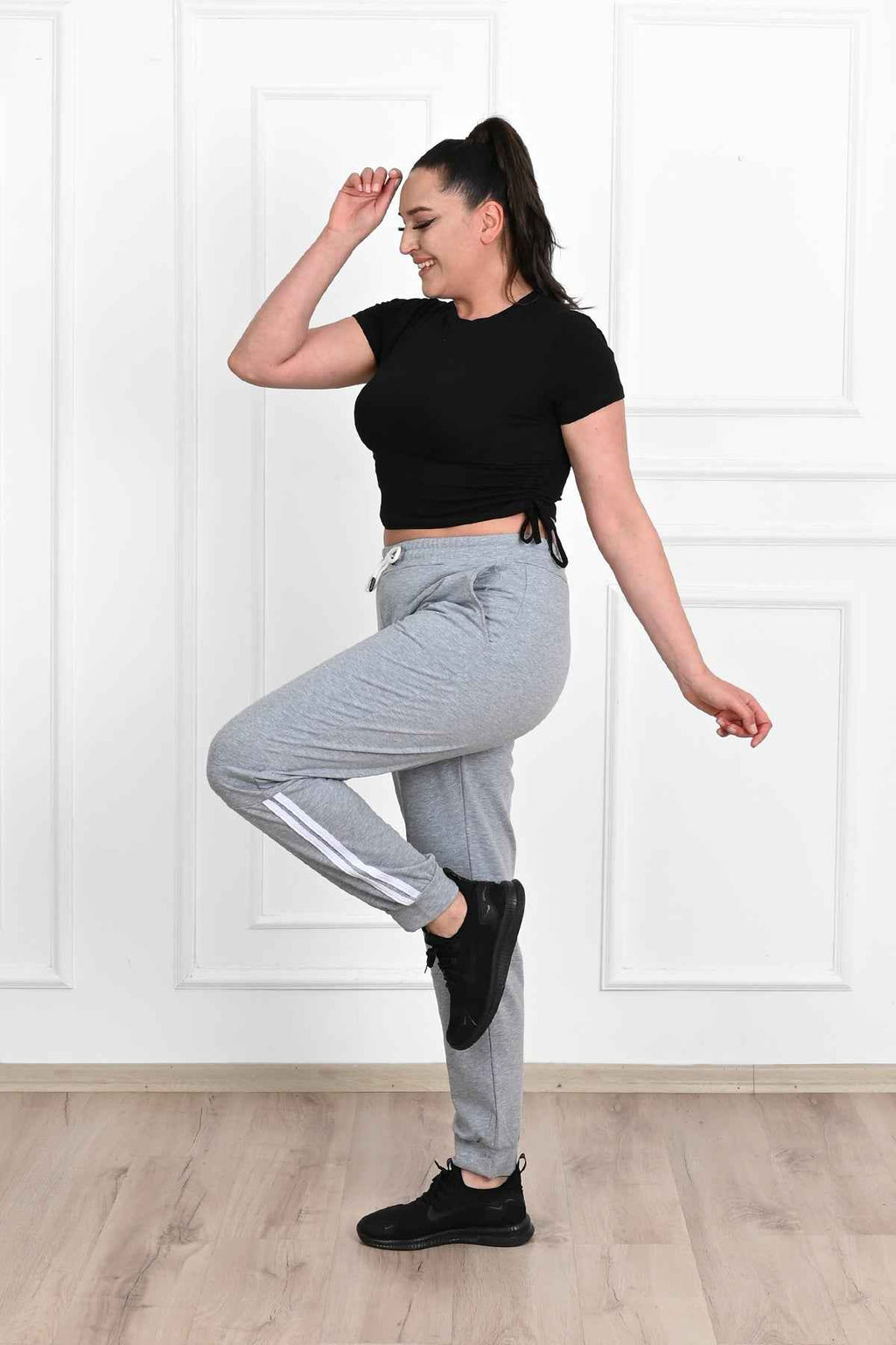Pantalon dama marimi mari de trening cu dungi 9046