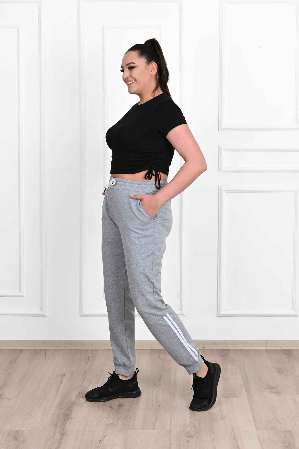 Pantalon dama marimi mari de trening cu dungi 9046