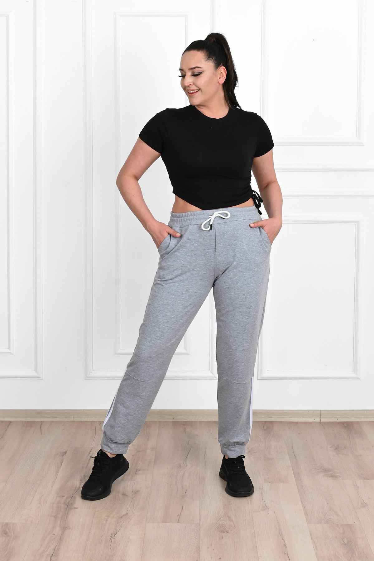 Pantalon dama marimi mari de trening cu dungi 9046